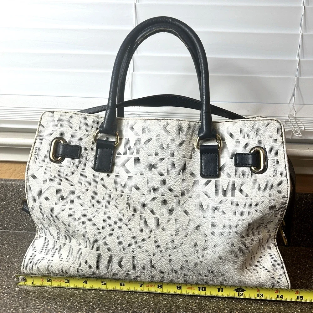 Michael Kors Jet Set White/Blue Logo Satchel Shoulder Handbag Gold Hardware Larg
